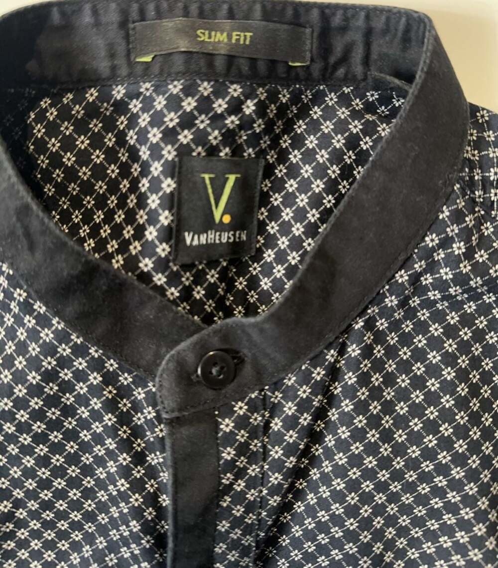 Van Heusen Men's Slim Fit Long Sleeve Button Down Shirt Blk Geo Print 40 cm 15 1 - Picture 4 of 8
